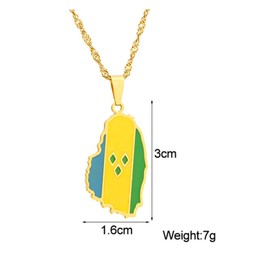 Heavstjer Fashion Stainless Steel Map of St Vincent Pendant Saint Vincent Flag Necklace(Gold)