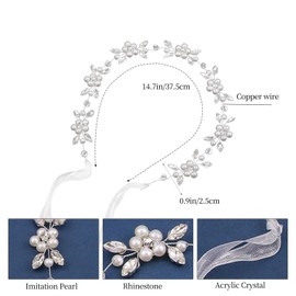 Bride Wedding Hair Vine Flower Girl Headpiece Rhinestones Pearl Bridal Headband Crystal Pearl Hair Accessories for Women and Girls