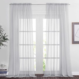 NICETOWN Voile Sheer Curtains for Living Room Extra Long, Rod Pocket Decorative Soft Sheer Panels Elegant Window Treatments for Home Decor, W60 x L95, 2 Pieces, Light Grey