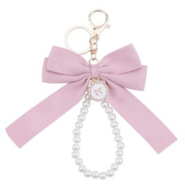 Bivrehlu Pink Bow Pearl Keychain Wristlet for Women - Beaded Bracelet Key Chain - Friendship Love Gift for Mom, Sister, Daughter, Bestie, Niece - Modern Alloy Design with Lobster Clasp