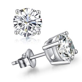 JiaYang Sparkling CZ Diamond Stud Earrings 925 Sterling Silver Cubic Zirconia Stud Earrings Hypoallergenic Stud Earrings for Women / Men Unisex Stud Earrings 4 mm - 8 mm, Cubic Zirconia