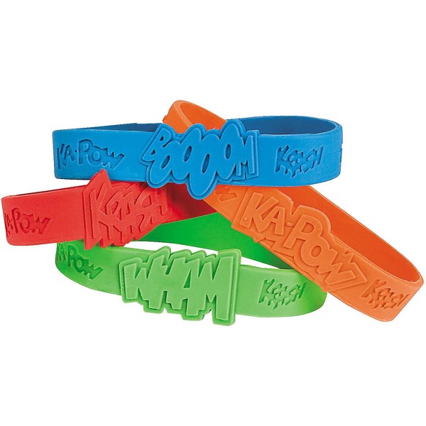 Fun Express Superhero Saying Rubber Bracelets (24 Pieces) Classroom Incentives, School Store Supplies, Party Favors