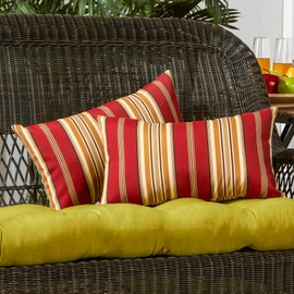 Greendale Home Fashions Outdoor Rectangle Throw Pillow (Set of 2), 2 Count (Pack of 1), Tuscan Stripe
