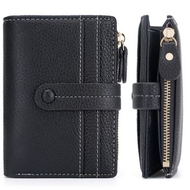 HKCLUF Women's Small Purse Women's Leather RFID Wallet with Coin Compartment Women's Purses Many Compartments, 1-1 Black, Modern