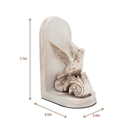 2PCS Vintage White Resin Decorative Bookends with Bird White Bird Bookends for Kids Rooms Decorative Book Ends for Heavy Books (White)