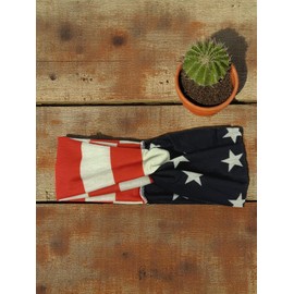 Skelapparel USA American Flag Knot Headband for Women – Stretchy Double Layer Elastic Hairband for 4th of July, Cheer, College, Patriotic Sports – Soft Poly Cotton, One Size Fits All