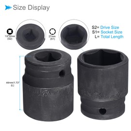 CoCud Deep Impact Socket, 1/2 Inch Drive 27mm Socket Size, CR-V 6-Point Metric Deep Sockets - (Applications: for Remove Tighten Hex Head Bolts Nuts)