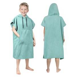 Zingtto Hooded Towels for Kids Surf Poncho Swim Robe for 6-13 Years. Beach Towel Big Kids Hooded Bath Towels Thick Changing Robe for Girls Boys, teal