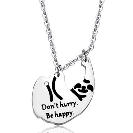 Simple Tiny Sloth Pendant Necklace Handstamped Don't Hurry Be Happy Sloth Jewelry for Women Girls Sloth Charm Necklace Gifts for Sloth Lovers and Animal Lovers (S-Necklace)