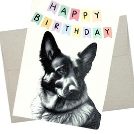 German Shepherd Birthday Card, Dog Birthday Card (1 Premium Folded Card, Blank Inside, 5X7 Inch) cute birthday card from dog for men and women - 855