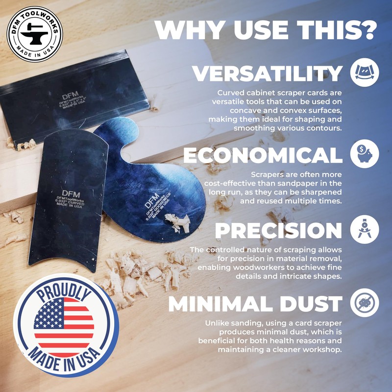 DFM Tool Works Blue Curved Cabinet Scraper Cards - Cabinet