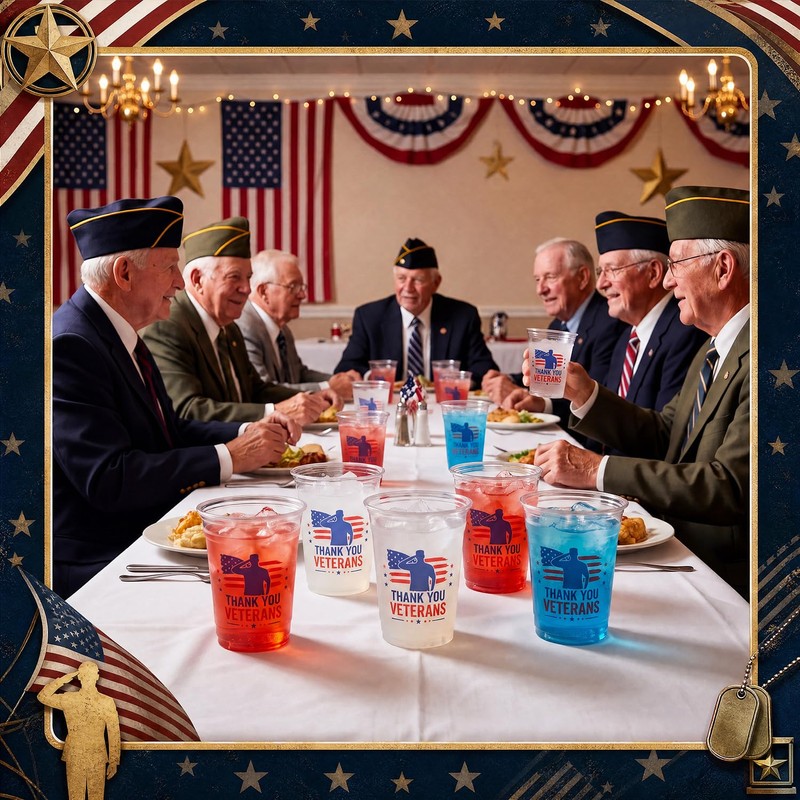 50 Pcs Veterans Day Plastic Cups,12oz Veterans Day Decorations