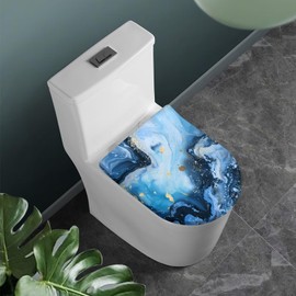 Txsniver Toilet Seat Lid Cover Soft Stretch Fabric Toilet Bowl Lid Cover Durable Washable Toilet Lid Cover Fits Most Round Oval Elongated Lids for Home Bathroom Decor, Navy Blue Golden Marble