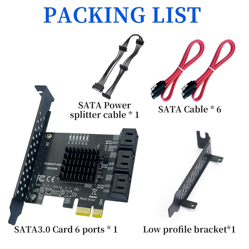 PCIe x1 SATA Card 6 Ports PCIE 3.0 SATA Expansion