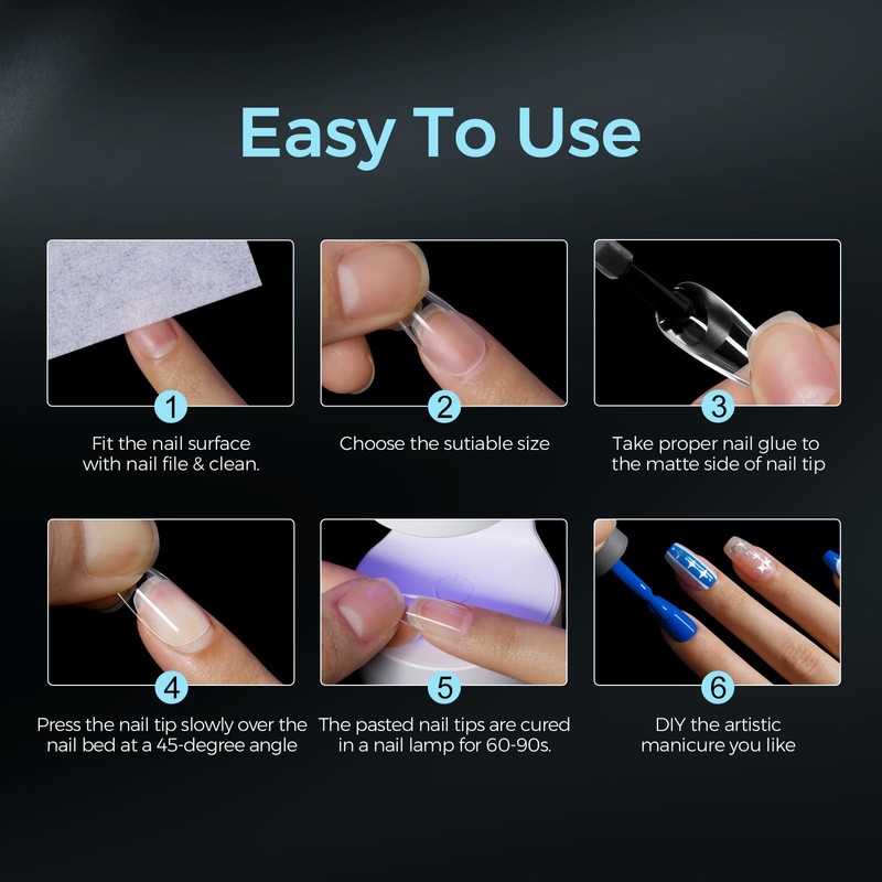 TOMICCA Extra Short Almond Nail Tips 504PCS, 12 Sizes Short
