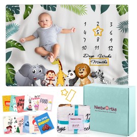 Nestworthy Baby Monthly Milestone Blanket, Baby Blankets for Boys First Year Growth, Perfect, Large Size 60"x40", Soft Fleece Baby Blanket with 6 Front Back Baby Milestone Cards