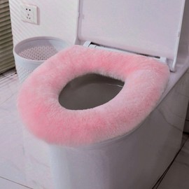 Dotesy Genuine Sheepskin Toilet Lid Cover Natural Fur Wool Toilet Seat Cushion Soft Warm Toilet Seat Pad for Bathroom Home Reusable (Pink)