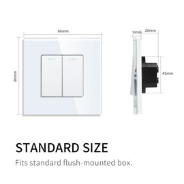 CNBINGO Rocker Button Switch with Phosphor Dots, Tempered Glass Wall Plate, 10 Amp