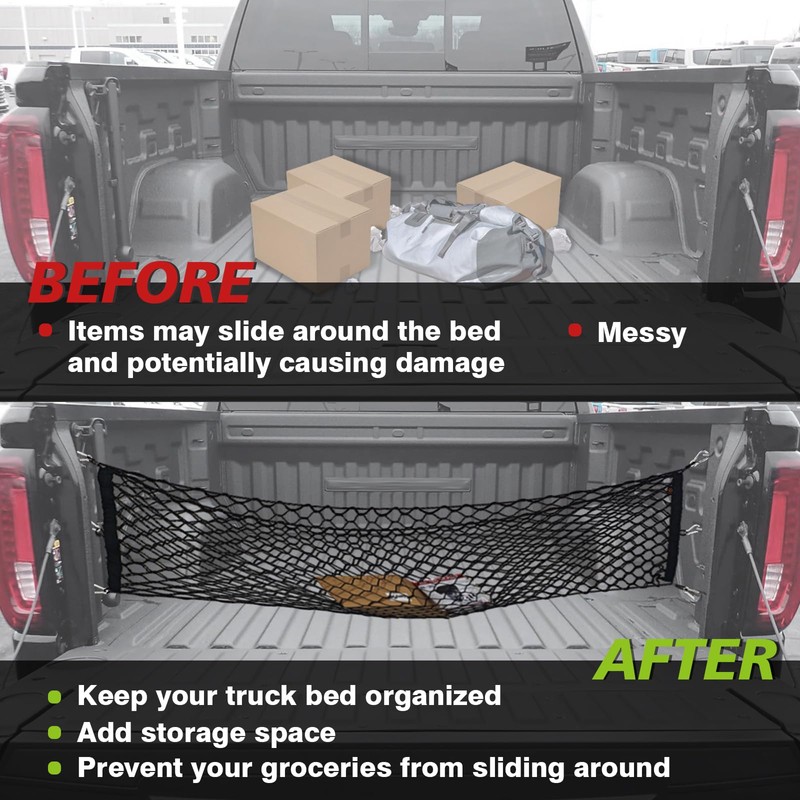 Muslogy Truck Bed Cargo Net Compatible with Chevy Silverado &