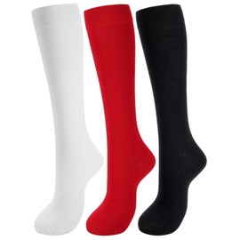 Airpal 3 Pairs Girls Knee High School Uniform Socks Casual Dress Socks Long Seamless Combed Cotton (Black,White,Red, 6-9)