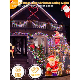 BrightChristmas Christmas Lights with 1000 LED 328 FT, Waterproof Outdoor String Lights with Remote and Timer, Christmas Tree Lights with 8 Modes Dimmable, Fairy Lights for Holiday Decor (Multicolor)
