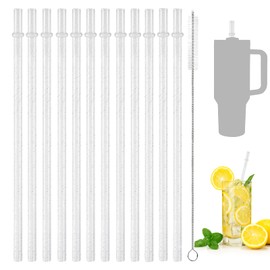 Pack of 12 Shiny Reusable Plastic Straws, 31.5 cm Non-Toxic Clear Tumbler Straws, Transparent Replacement Straws, Transparent Straws with Cleaning Brush, for Travel Cup 40 oz