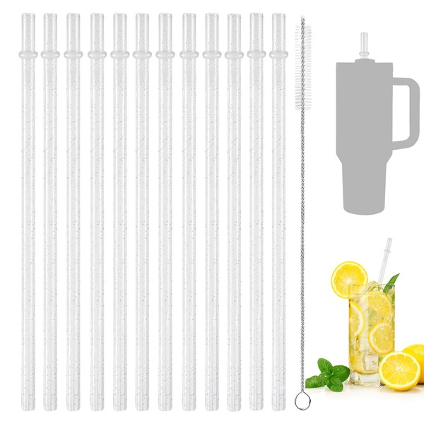 Pack of 12 Shiny Reusable Plastic Straws, 31.5 cm Non-Toxic