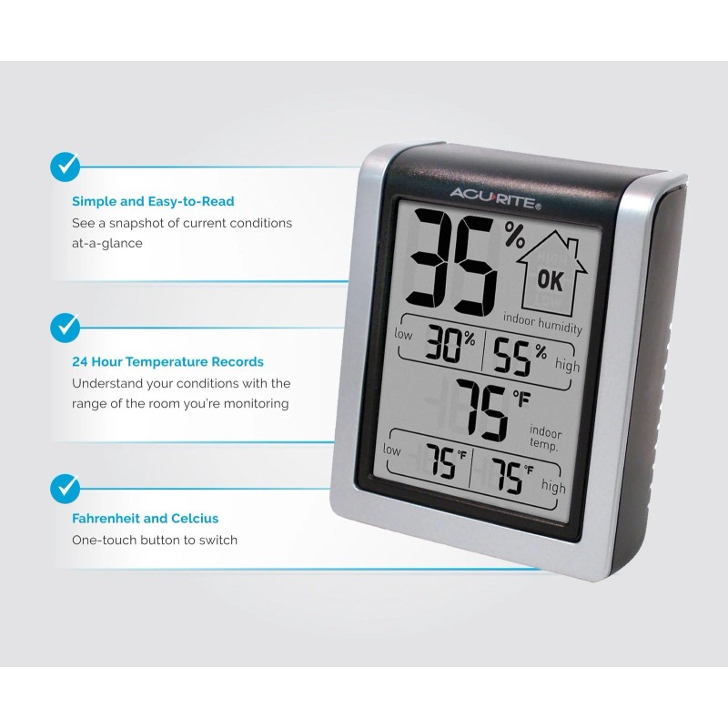 AcuRite Wireless Digital Indoor Thermometer and Hygrometer Monitor for Inside...