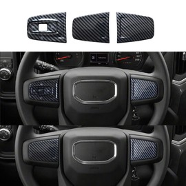 Ruihe Carbon Fiber Color Plastic Steering Wheel Cover Trim Fit for GMC Sierra, Chevy Silverado 1500/2500/3500 HD & Yukon Decorative Interior Accessory, Easy Installation