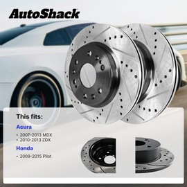 AutoShack Front & Rear Drilled & Slotted Brake Rotors | Replacement for 2009-2015 Honda Pilot 2007-2013 Acura MDX 2010-2013 ZDX 3.5L 3.7L V6 AWD FWD | E-Coated | 4-PC Set | ShadowGuard