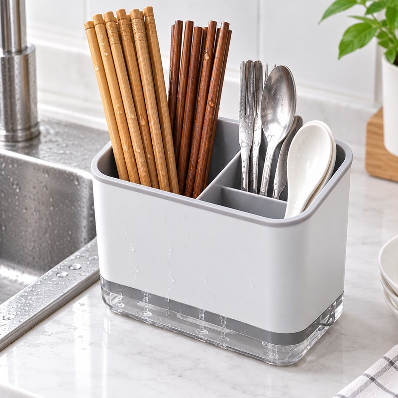 Kitchen Utensil Holder for Countertop – Drainage Tray Design for