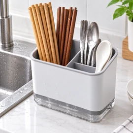 Kitchen Utensil Holder for Countertop – Drainage Tray Design for Organized Chopstick and Tableware Storage