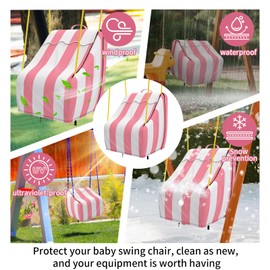 Outdoor Swing Seat Cover Compatible with Little Tikes Swing, Waterproof Outdoor Swing Cover for Small Swings, Oxford Fabric with Cute Stripes Pattern, Pink