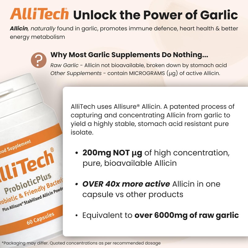 AlliTech ProbioticPlus | 60 Capsules | 200mg Pure Allicin with
