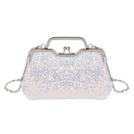 Women Ladies Glitter Sequins Clutch Cute kiss Lock Evening Handbag Chain Strap Wedding Purse Elegance Bridal Cocktail Party Prom Bag