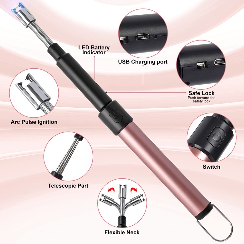 Navpeak Candle Arc Lighters Long Flexible Neck 70cm Telescopic Rechargeable