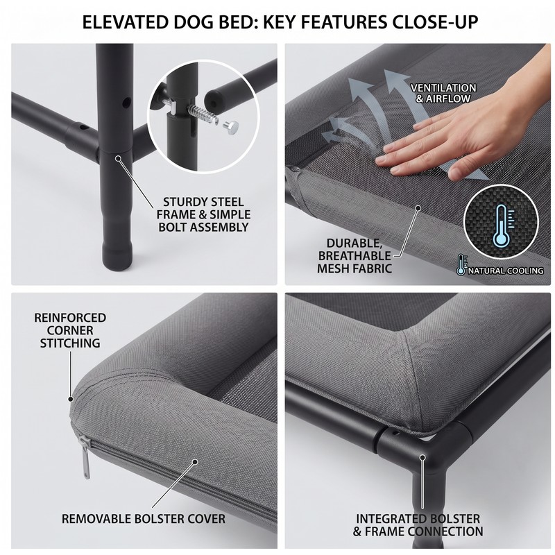 Elevated Dog Bed & Raised Pet Cot with Sturdy Frame