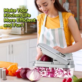 Yusshn Vegetable Chopper,12-in-1 Multifunctional Food Chopper,Professional Onion Chopper with 7 Blades,Vegetable Cutter with Container for Salad,Potato,Carrot,and Garlic; Essential Kitchen Tool