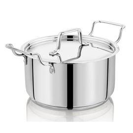 Vinod Majestic Stainless Steel Sauce Pot with Lid, 2.2 Liters/ 18 cm, Sandwich Bottom for Even Heat Distribution, Induction Friendly, Durable and Rust-Resistant, Dishwasher Safe, Pack of 1