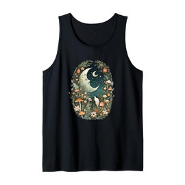 Aesthetic Goblincore and dark Cottagecore Mushroom Moon Bird Tank Top
