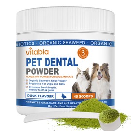 VITABIA Plaque Off Powder For Dogs & Cats - Probiotics for Dogs, Cat Treats, Dog Plaque Remover, Cat Dental Treats, Dog Teeth Cleaning, Cat Teeth Cleaning - Ideal for Dog and Cat Oral Health 90g