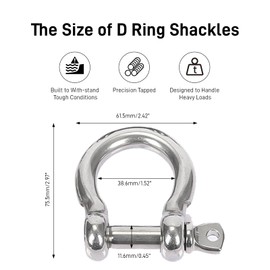 AACGIN 2 Pack D Ring Shackles 0.45 Inch 0.88 Ton (1940 lbs) Maximum Break Strength 304 Stainless Steel Heavy Duty D-Ring Shackle with Screw Pin for Tow Strap Winch Off-Road Truck Vehicle Recovery