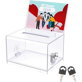 Uniclife Acrylic Donation Box with Lock and Sign Holder Clear Ballot Box with Slot Plastic Suggestion Boxes Storage Container for Fundraising Voting Charity Tip Collection, 6.2" x 4.7" x 4"
