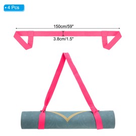 PATIKIL Yoga Mat Strap, 4 Pack Adjustable Yoga Mat Carrier Straps Sling Cotton Anti Slip Mat Holder Stretching Band for Exercise, Fuchsia
