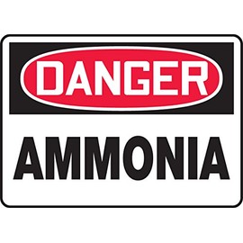 Accuform MCHL087VS Sign, Legend "Danger Ammonia", 7" Length x 10" Width x 0.004" Thickness, Adhesive Vinyl, 7" x 10", Red/Black on White
