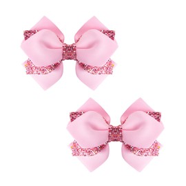 2 Pcs Pink Toddle Hair Bows for Girls, Sparkly Glitter Large Wee Ones Hair Bows for Toddler Girls, Pink Bow Birthday Decorations Easter Hair Clips Accessories Gifts for Teen Girl Weddings