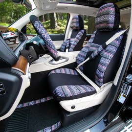 FH Group Full Set Southwestern Print Cloth Car Seat Covers Combo Set with Carpet Floor Mats, Universal Fit, Washable Seat Cover for SUV, Sedan, Lavander
