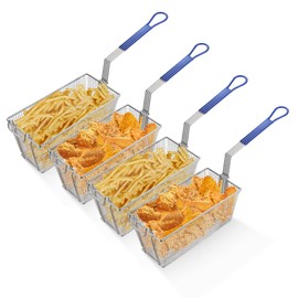 WeChef 4Pcs Deep Fryer Baskets 13" x 6" x 6" with Handle Heavy Duty Construction Commercial Fryer Basket Blue