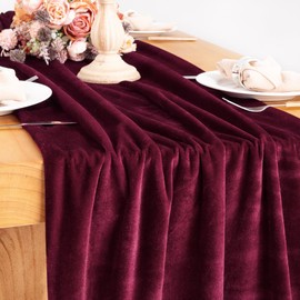 Socomi Burgundy Wine Red Velvet Table Runner 20 x 120 Inches 10ft Luxurious Thick Cotton Christmas Thanksgiving Wedding Runner for New Year Bridal Shower