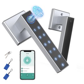 keyless Entry Door Lock with Handle, Fingerprint Door Lock, Smart Fingerprint Door Knob with Tuya Smart APP, IC Cards, Password, Backup Keys, Door Knob for Home Bedroom Hotel Office Apartment,